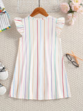 Summer Chic Girls' Crayon-Striped Dress - Knee-High Fit & Flare with Comfort Stretch, Flying Sleeves for School & Play