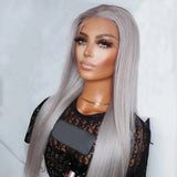 Silver Grey Simulation Human Hair Wig HD Lace Frontal 30 Inch Blonde Wig Colored Straight Brazilian Pre Plucked