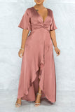 namcoverse Plain Glamorous Knotted High Low Slit Maxi Dress