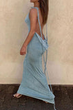 namcoverse Solid Color Elegant Tie Strap Backless Maxi Dress