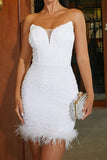 namcoverse Sequined Bandeau Romantic Feather Hem Mini Dress