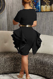 namcoverse Solid Color Elegant Side Ruffle Midi Dress