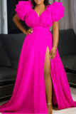 namcoverse Solid Color Mesh Tiered Sleeve Feminine High Split Maxi Dress