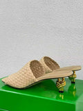 Women's New Summer Woven Metal Slim High Heels For External Wearing Of Slippers, Fashionable Square Fashion Open Toe Sandals