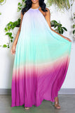 namcoverse Gradient Simple Backless Flowy Pleated Maxi Dress