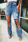 namcoverse Ripped Cool Rhinestone Chain Decor Jeans