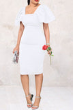 namcoverse Solid Color Elegant Ruffle Sleeve Midi Dress