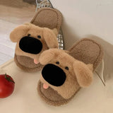 Slippers Mo Dou Fuzzy Dog For Women Winter Autumn Open Toe Home Men Cute Cartoon Plush Unisex