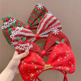 Set of 4 Christmas Headbands - Festive Red Bow with Snowflake Design, Woven Polyester Material, for Women and Girls - Perfect for Holiday Decor, Weddings, Birthday Parties