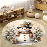 1pc Festive Christmas Snowman Round Area Rug - Soft, Lightweight, Machine Washable, Non-Slip Knit Fabric Polyester Bath Rug with 1.1cm Thickness - Perfect for Living Room, Bedroom, Chair Mat, Home & Hotel Flooring Decoration, Holiday Season Decor