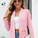 Elegant Solid Color Lapel Blazer for Women: Durable, Warm, Easy-Care with Pockets, Perfect for Fall/Winter