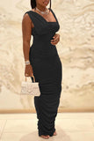 namcoverse Solid Color Elegant Ruched Bodycon Maxi Dress