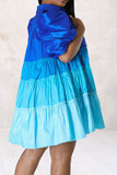 namcoverse Color Block Cute Tiered Ruffle Mini Dress