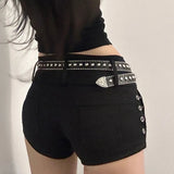 Summer denim super short pants hot girl rivets female low waist stretch y2k sexy package hip a word hot pants