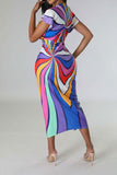 namcoverse Tribal Print Feminine Draped High Split Midi Dress