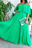 namcoverse Solid Color Off Shoulder Elegant Pleated Swing Maxi Dress