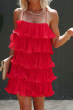 namcoverse Solid Color Sweet Tiered Ruffle Mini Dress