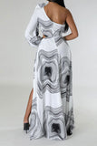 namcoverse 3D Flower Decor Ripple Print Modern Asymmetric Maxi Dress