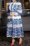 namcoverse Tribal Print Retro Lace Patchwork Midi Dress