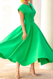 namcoverse Solid Color V Neck Stylish Swing Midi Dress