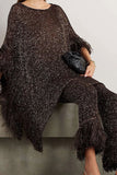 namcoverse Solid Color Fuzzy Trim Rocking Irregular Pant Suit