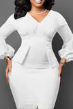 namcoverse Solid Color Elegant High Split Puff Sleeve Midi Dress