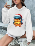 1pc Festive Christmas Bird Graphic Hoodie for Women - Casual Polyester Hooded Sweatshirt with Rib-Knit Collar, Festive Animal & Holiday Themed Pullover for Fall/Winter