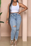 namcoverse Gradient Chic Ripped Burrs Irregular Jeans