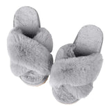 Slippers Fashion Plush Slippers For Women Winter Cozy Fluffy Slippers Indoor Open Toe Flat Fuzzy House Slippers With Cross Band BRVD