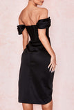 namcoverse Solid Color Off Shoulder Feminine High Split Midi Dress