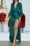 namcoverse Green Elegant Deep V Neck Splited Maxi Dress
