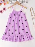 Girls Whimsical Polka Dot Dress - Delicate Spaghetti Strap, Sleeveless, Flirty Ruffle Hem, Halter Neckline - Perfect for Party Occasions, Ideal for Beach and Summer Fun