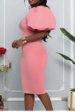 namcoverse Solid Color Simple Puff Sleeve Midi Dress