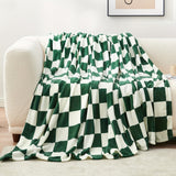 1pc Cozy Bliss Green Checkered Blanket Super Soft Warm Fleece Blanket Checkerboard Grid Plush Blanket For Couch Bed