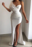 namcoverse White Ruched Detail Glamorous High Split Maxi Dress