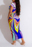 namcoverse Tribal Print Feminine Draped High Split Midi Dress