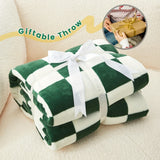 1pc Cozy Bliss Green Checkered Blanket Super Soft Warm Fleece Blanket Checkerboard Grid Plush Blanket For Couch Bed