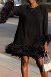 namcoverse Plain Elegant Feather Patchwork Mini Dress