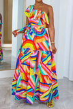 namcoverse Rainbow Striped Sweet Lace-Up Tiered Ruffle Maxi Dress