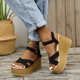 Slippers Summer Wedge Sandals  Fashion Weave Platform Plus Size High Heel Sandalias Thick Bottom Retro Open Toe Ladies Shoes Y2302