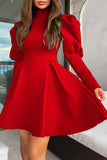 namcoverse Solid Color Puff Sleeve Pretty A-Line Mini Dress