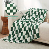 1pc Cozy Bliss Green Checkered Blanket Super Soft Warm Fleece Blanket Checkerboard Grid Plush Blanket For Couch Bed