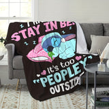 1pc Contemporary Animated Character Print Flannel Throw Blanket, Hypoallergenic Cozy Soft Multipurpose All-Season Knitted Throw for Bed Sofa Nap, Machine Washable, Digital Print Polyester - "I Like to Stay in Bed" Design