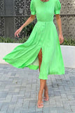 namcoverse Solid Color Puff Sleeve Girly A-Line Midi Dress