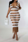 namcoverse Wavy Lines Crochet Cutout Stunning Tassel Midi Dress Beachwear