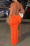 namcoverse Solid Color Elegant Tie Strap Backless Maxi Dress