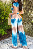 namcoverse Tie Dye Unusual Belted Wide Leg Pant Suit