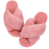 Slippers Fashion Plush Slippers For Women Winter Cozy Fluffy Slippers Indoor Open Toe Flat Fuzzy House Slippers With Cross Band BRVD