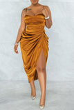 namcoverse Solid Color Elegant Ruffle Midi Dress