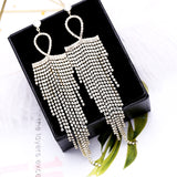 2025 Korean temperament long fringed earrings personalized retro blue flash diamond geometric earrings women's exaggerated earrings wholesale
